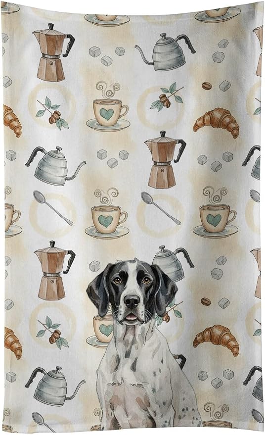 Caroline's Treasures Black and White Pointer Coffee Bar Kitchen Towel Velour Plush Front and Cotton Loop Back Machine Washable