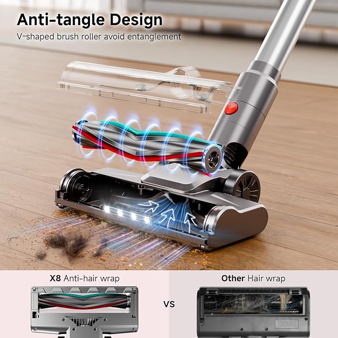 Cordless Vacuum Cleaner, 35Kpa Vacuum Cleaner for Home, 45Mins Stick Vacuum with LED Display, Anti-Tangle & Wall Mount Charging, 6 in 1 Lightweight Vacuum for Hard Floors, Carpet, Pet Hair