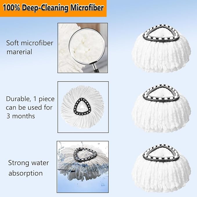 16Pack Spin Mop Replacement Heads,100% Microfiber Mop Head Replacement Compatible with Triangle Spin Mop, 360 Degree Spin Mop Refill for Easy House Cleaning Floor Mopping
