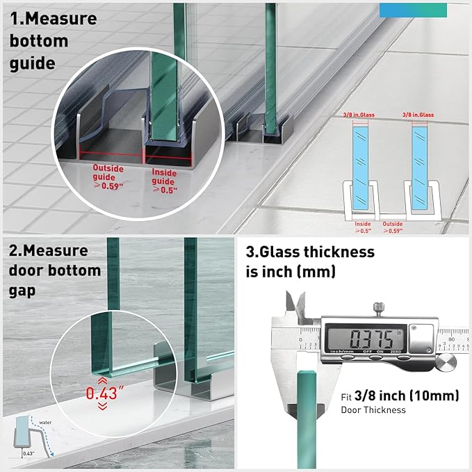 Sliding Shower Door Bottom Seal, 2 PCS 3/8" x 36" Sliding Shower Door Sweep for 3/8Inch Glass, Frameless Glass Door Seal Strip Stop Shower Leaks and Create a Water Barrier