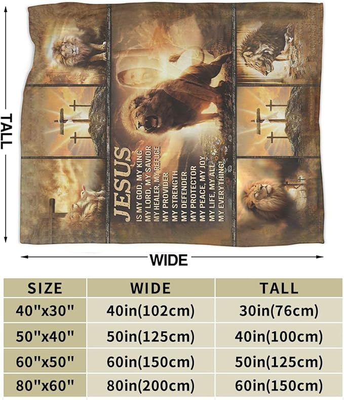 Christian Blanket for Men Christ Lion Jesus Religious Faith Throw Blanket Soft Cozy Warm Fuzzy Fleece Christian Bedroom Decor Blanket Gifts for Men Women Couch Sofa Bed 80"X60"