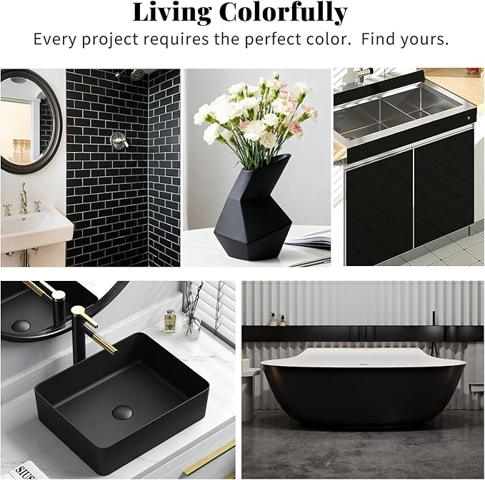 Ceramic Tile Bathroom Wall Bathtub Paint Sink Paint Refinishing Kit (Black 50-60sq.ft), Easy of Use Tub Resurfacing Bathroom Sink Tub Kitchen Countertop, Low Odor No Toxic And Tile Refinishing Kit
