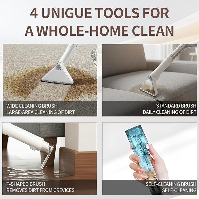 Multi-Purpose Portable Carpet Cleaner Machine, 18Kpa Suction Carpet Shampooer, Dual Tank Handheld Upholstery Cleaner for Couch, Car Seat, Rug, Mattress, 2 Cleaning Heads & Long Cord