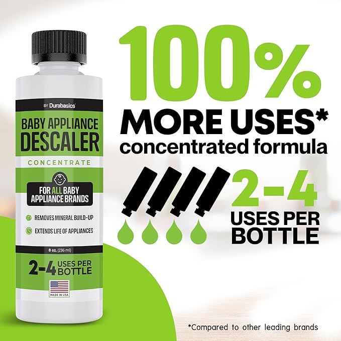 Durabasics [2 Pack] Baby Bottle Sterilizer Descaler – Compatible with Baby Brezza Sterilizers – Citric Acid Formula, Odorless, Helps Remove Mineral Buildup – Made in USA – 16oz