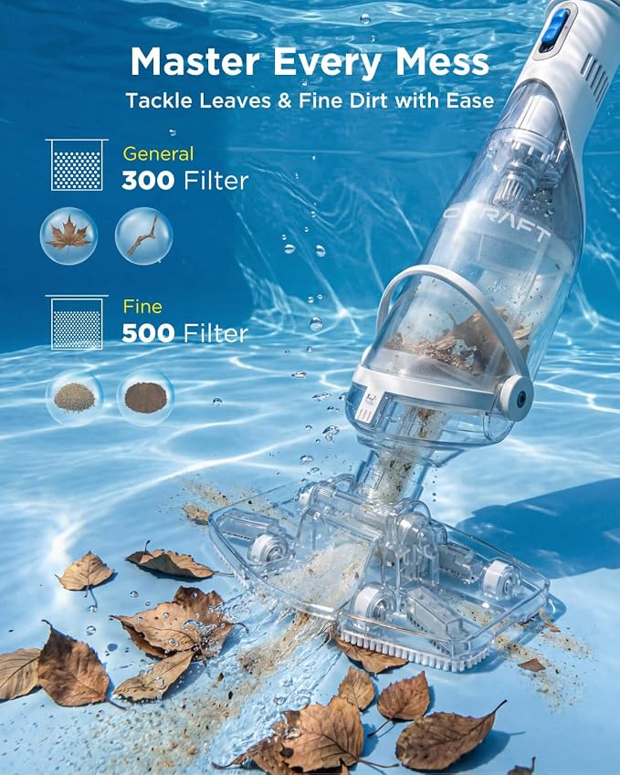 InoKraft Pool Vacuum for Above Ground Pool, Cordless Pool Vacuum for Inground Pools, Rechargeable Pool Cleaner with 18.5 GPM Suction, Above Ground Pool Vacuum with 59” Extendable Pole, Blue