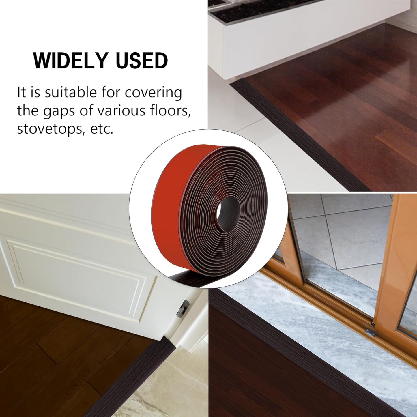 5Ft Floor Transition Strip Self Adhesive Vinyl Cover Floor Strip Flat Divider Transition Strip Wood Grain Design for Laminate Floor Gaps and Doorway Transitions (5Ft x 2 Inch, Brown)