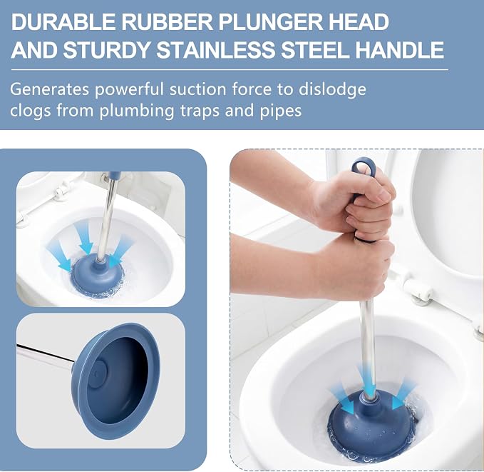 Reallnaive 12 Pcs Bulk Toilet Plunger for Bathroom Double Thrust Force, Heavy Duty Rubber Cup Commercial Plunger for Drain Clog Toilets Drains Kitchens(Classic)