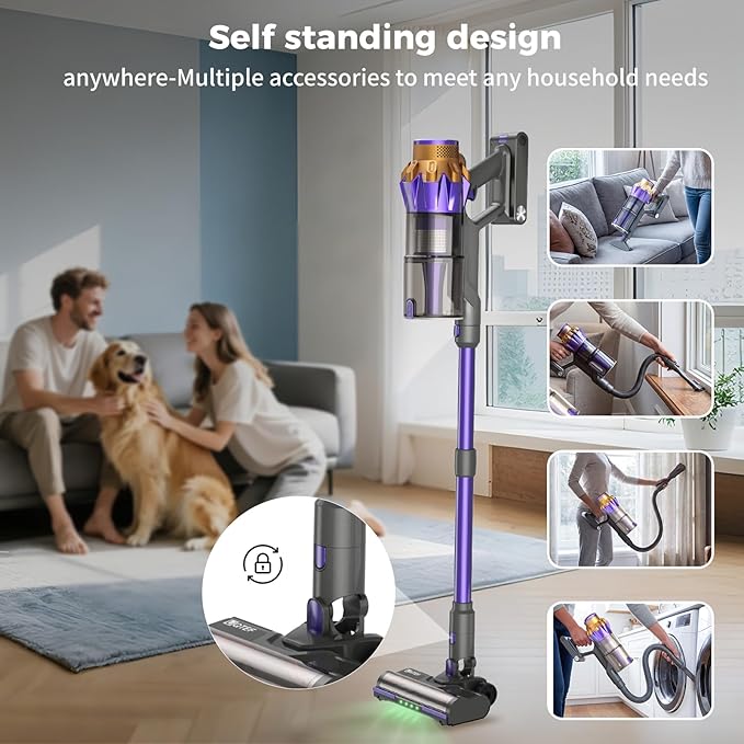 Cordless Vacuum Cleaner 1.8L Dustbin, 600W 55kPa 70Mins Stick Vacuum Cleaners for Home with Pet Brush, Self-Standing and Touch Screen, Vacuum Cordless for Pet Hair/Hardwood/Carpet/Car