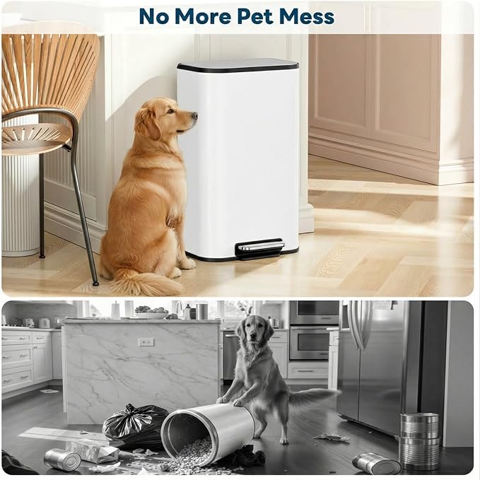 8 Gal/13.2 Gal Stainless Steel Kitchen Trash Can, Step Garbage Can with Soft-Close Lid & Removable Inner Bucket, Fingerprint-Proof Waste Bin with Wide Non-Slip Pedal for Home Office Bathroom