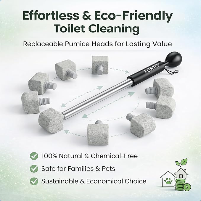 8-Pack Pumice Stone Toilet Cleaner with Long Handle - Hard Water & Limescale Remover, Non-Scratch Multi-Surface Scrubber, Disposable Refill Heads for Bathroom & Kitchen