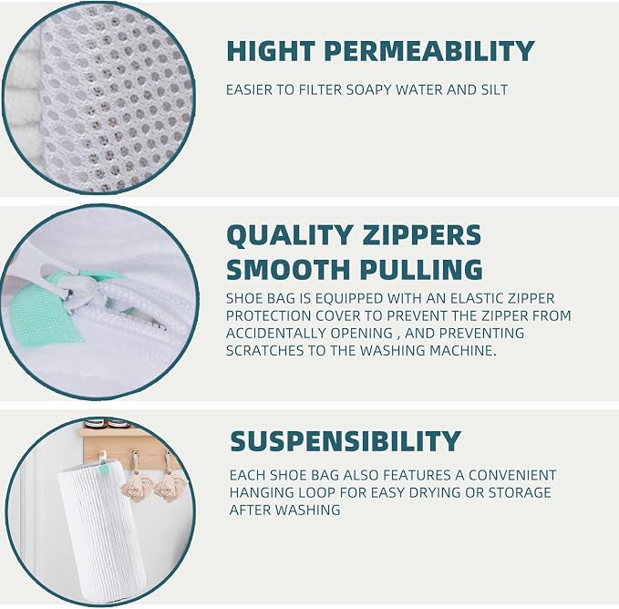 Shoe Washing Machine Bag Laundry Shoe Bag for Washer and Dryer Reusable 2pc Shoe Cleaning Bags for Sneakers 360° Deep Cleaning Machine for All Shoes Types With Self-locking Zipper