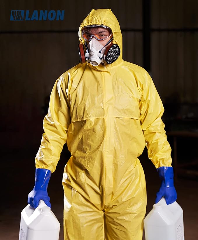 LANON PVC Chemical Resistant Gloves, Heavy-Duty Rubber Gloves, Acid, Alkali and Oil Protection, Non-Slip, Blue, XXL