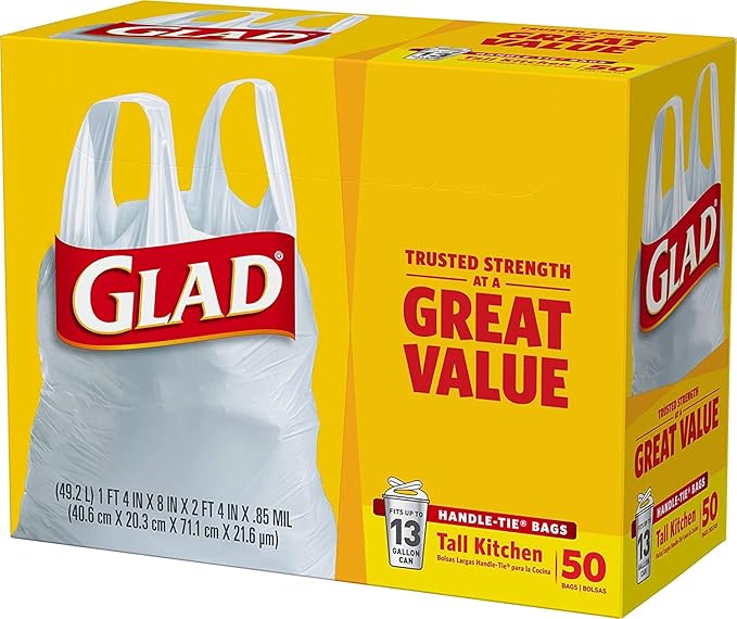 Glad 13 Gal. Tall Kitchen Handle-Tie Bags 50 ct (Pack of 4)