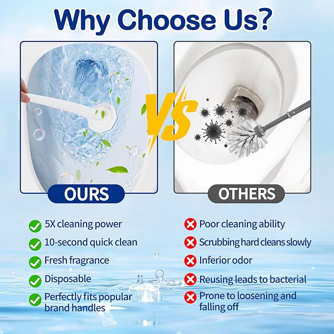 100 Count Disposable Toilet Wand Refills for Toilet Wand, 5X Cleaning Power Scrubber Refill, Replacement Heads for Toilet Cleaning, 360° Efficient Cleaning, No Falling Apart, Fresh Fragrance