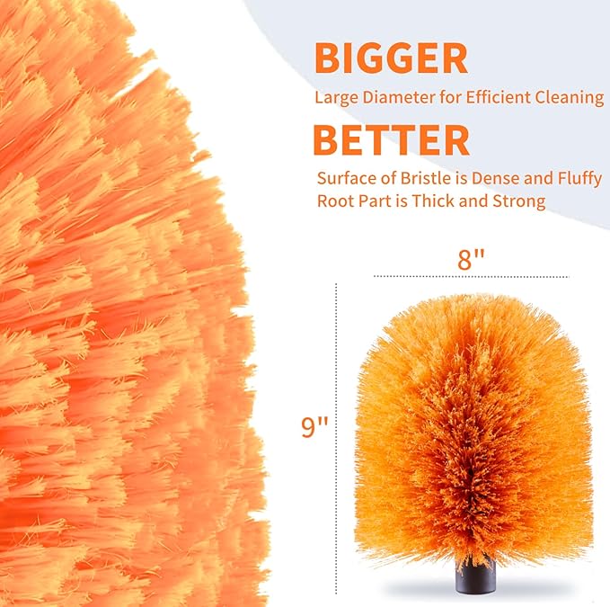 4 Pack Screw on Webster Cobweb Duster Head for Pole,Spider Web Brush, Cobweb Duster Head Attachment,Fits Standard 3/4 inch Threaded Poles (4, Orange)