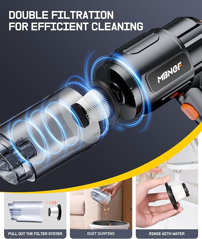 Car Vacuum Portable Cordless, High Power Suction & Blower, Handheld Vacuum Cleaner for Car, Home, Desktop, Keyboard,Birthday Gifts for Men Dad Husband(Ebony Black)