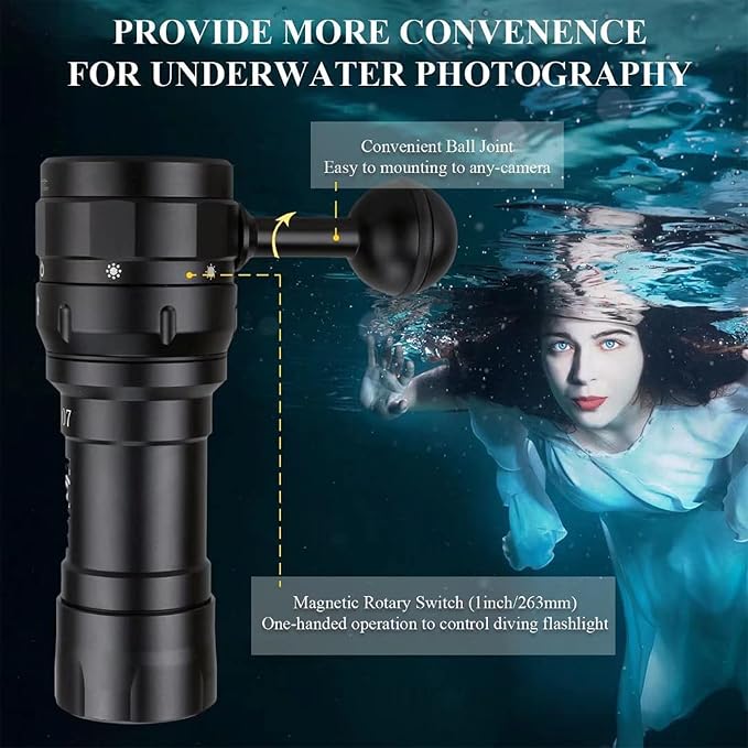 Wurkkos DL07 Diving Flashlight Rechargeable Scuba Dive Light, 3000 Lumens Dive Lights, IPX8 Waterproof, 135 ° Beam Angle Underwater Flashlight High 90 CRI Dive Video Photography Light with Ball Joint