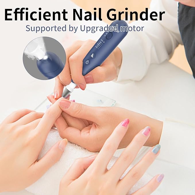 Manicure Pedicure Kit with Case, Professional Nail Grinder for Senior Thick Toenail, Cordless Electric Nail File, 5 Speeds Pedicure Tools for feet Callus Remover (Navy Blue)