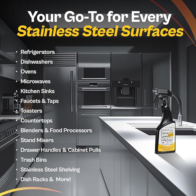 FLITZ Stainless Steel Appliance Kit - 7.6oz Liquid Polish, 16" Microfiber Cloth, 16oz Stainless Steel Chrome/Clean and Polish Protectant