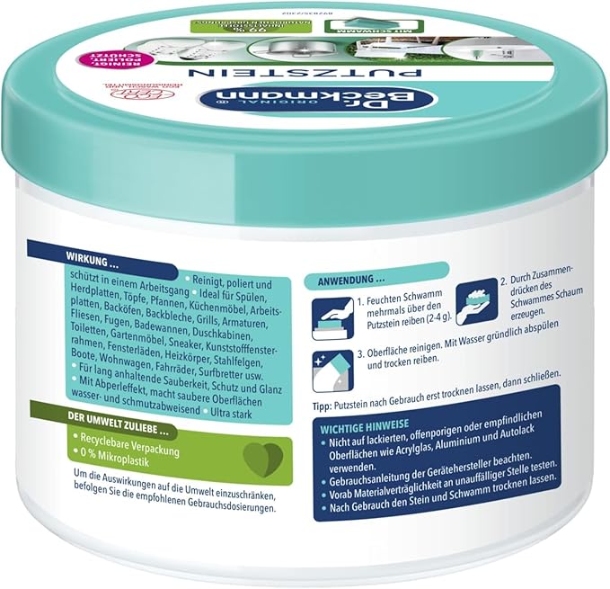 Dr. Beckmann Cleaning Stone, Universal Household Cleaner with Sponge, 550 g, Fresh Lime Scent