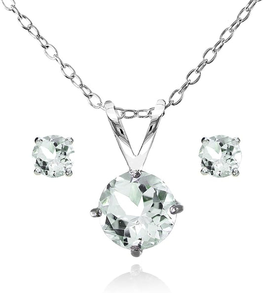Jewelry Sets for Women, Necklace and Earring Sets for Women, Birthstone Jewelry, Genuine or Synthetic Gemstone, Round Solitaire, Pendant Necklace, Stud Earrings, Sterling Silver Jewelry or Gold Flash