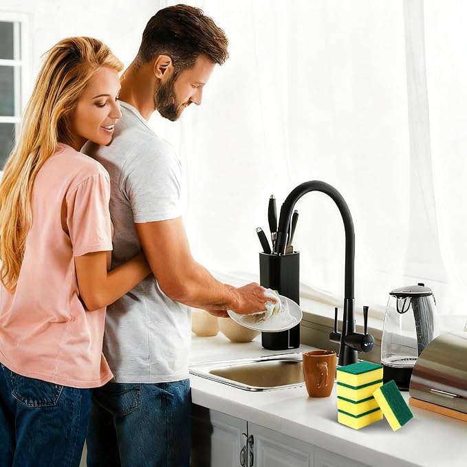 100 Pack Individually Wrapped Sponges Uncompressed for Household Cleaning Kitchen Dishwashing Non Scratch Scrouing Sponge Bulk for Hotel Car Airbnb Apartments,Green
