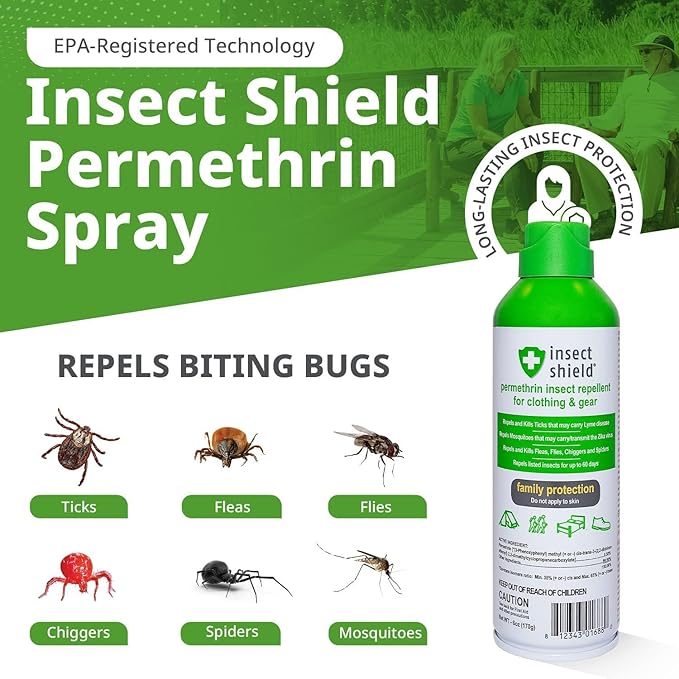 Insect Shield Premium Permethrin Spray - Tick, Flea, Fly, Mosquito, Chigger, Spider & Bed Bug Repellent for Clothing, Gear, Furniture, & Tents, Last up to 60 Days, Clear, 6 Oz Aerosol, Pack of 2