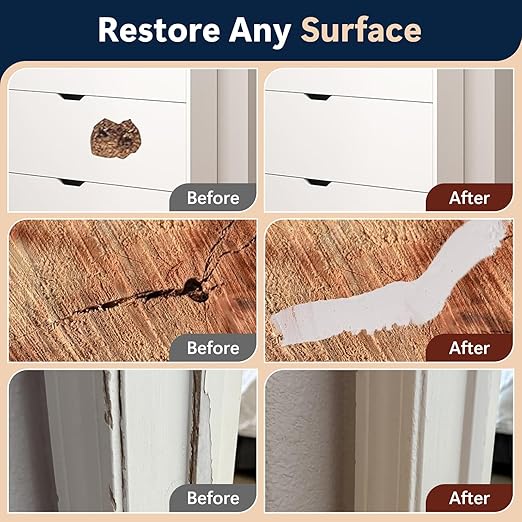 Wood Filler Wood Putty 18oz, Paintable Stainable Putty Filler, Furniture Repair Kit, Furniture Scratch Cracks Holes Repair, Water Resistant, White