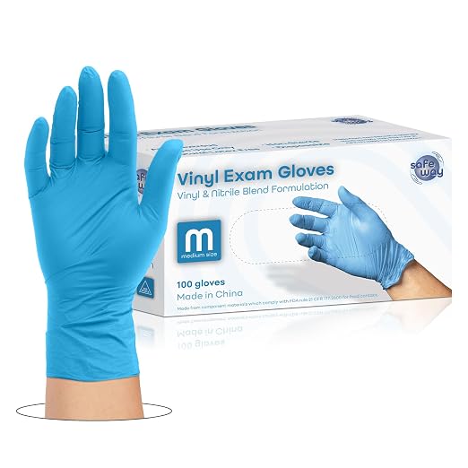 SAFEWAY USA Disposable Vinyl Medical Gloves Bulk — Non-Latex, Powder-Free, Multi-Purpose Protective Professional Gloves for Household Chores, Nursing, Hospital, Lab Work and More — (100 pcs, Medium)