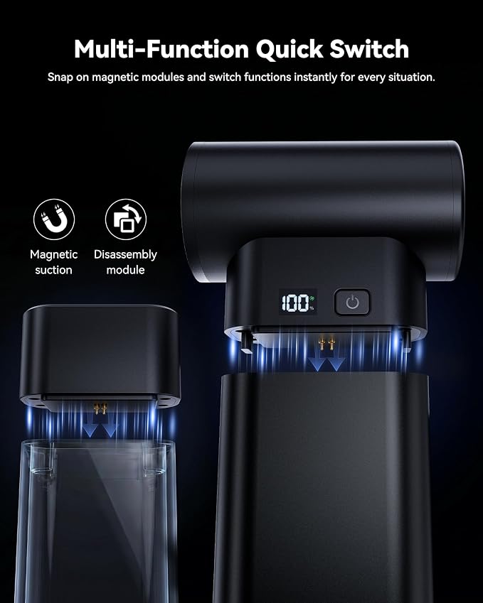 5-in-1 Portable Multi-Function Tool with 10000mAh Power Bank, Electric Air Duster, Mini Vacuum, Magnetic Modular Outdoor Gadget for Car, Camping, Home