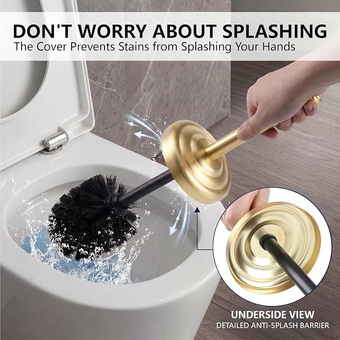 Toilet Brush and Holder Set,304 Stainless Steel Heavy Duty Toilet Brush,Extra Long Handle Toilet Bowl Brush and Holder for Bathroom,Durable,Deep Cleaning,Extra Dense Bristles (Gold)