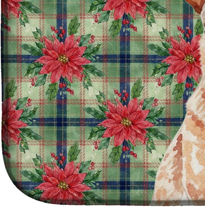 Caroline's Treasures Red Heeler Australian Cattle Dog Christmas PoinsettIas Dish Drying Mat Absorbent Dish Drying Mat Pad for Kitchen Counter Dish Drainer Mat for Countertop, 14 x 21", Multicolor