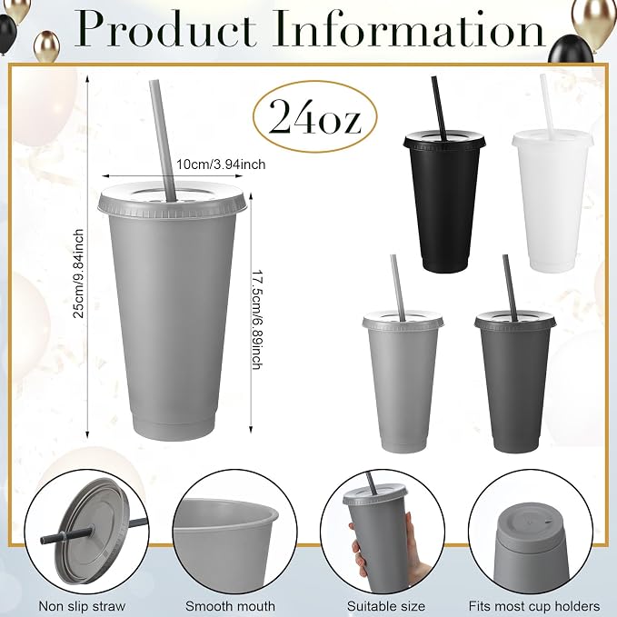 Honeydak 30 Pack Tumbler with Straw and Lid Bulk Cups for Gifts Water Bottle Iced Coffee Travel Mug Cup Reusable Plastic Tumblers for Party Birthdays 24-27 oz (Gradient Color)