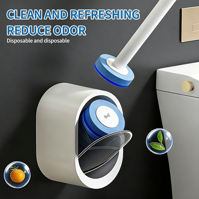 SOPAMI Disposable Toilet Brush and Holder Set with 16 Refills for Bathroom | Disposable Toilet Cleaning System,Toilet Wand Kit,Wall-Mounted or Floor-Standing Holder Toilet Cleaning Stick Touch Free