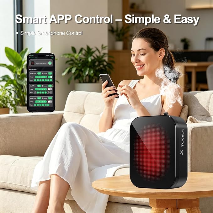 Waterless Essential Oil Diffuser Machine Plug-in or 3 D Batteries Operated, Cold Air Aroma Diffuser Up to 2000 Sq, Ft, APP Control Smart Scent Diffision for Home, Hotel, Office (with 20ml Oil)