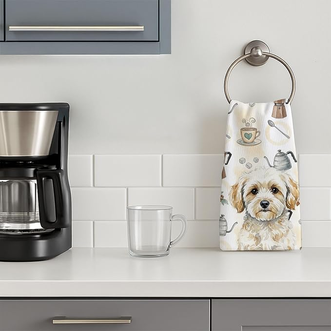 Caroline's Treasures Maltipoo Coffee Bar Kitchen Towel Velour Plush Front and Cotton Loop Back Machine Washable