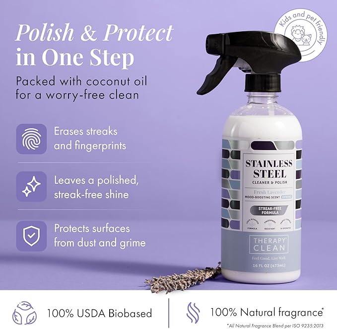 Therapy Clean Stainless Steel & Wood Cleaner Kit Bundle – Includes Microfiber Cloths