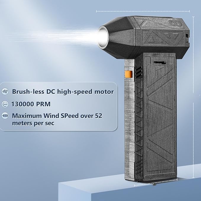 Dry Blower, 130000RPM Cordless Handheld Powerful Brushless Motor with High Speed Turbofan, 3 Speed Adjustments, Portable Air Duster for PC Car Outdoor