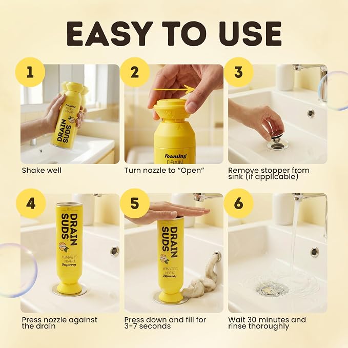 SonicPower Foaming Drain Cleaner, Foam Sink Cleaner and Deodorizer, Drain Clog Remover for Kitchen Sinks, Bathrooms, Garbage Disposals, Shower Drains, Tubs, Washbasin (Variety Pack)