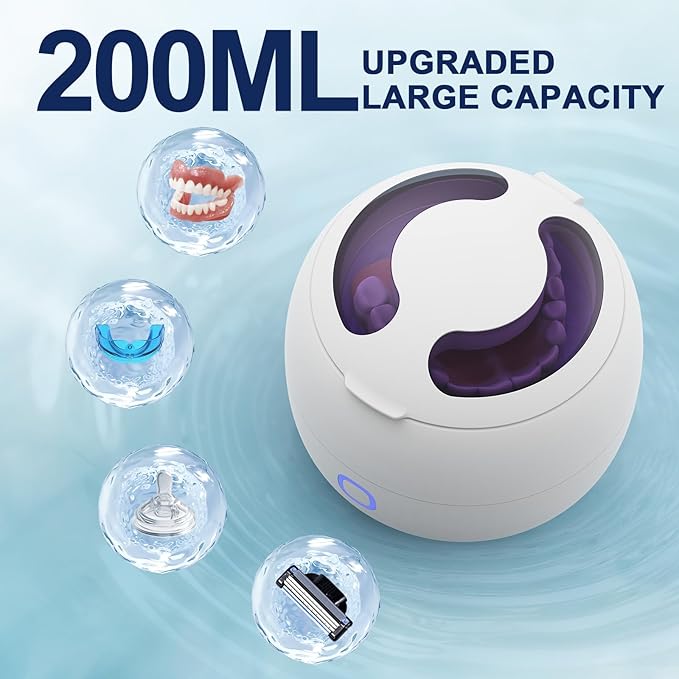 2025 Ultrasonic Retainer Cleaner Machine – 45kHz Denture Cleaner for Night & Mouth Guards – 24W Ultrasonic Cleaner, 4 Modes, 200ML Retainer Cleaner for Night Guards, Braces, Aligner, Jewelry and More