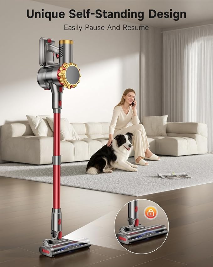 AIPOWAY Cordless Vacuum Cleaner 580W 50Kpa Vacuum Cleaners for Home, 65 Mins Battery Stick Vacuum Anti-Tangle, Self-Standing, 8-in-1 Lightweight Vacuum for Hardwood Floor/Carpet/Pet Hair