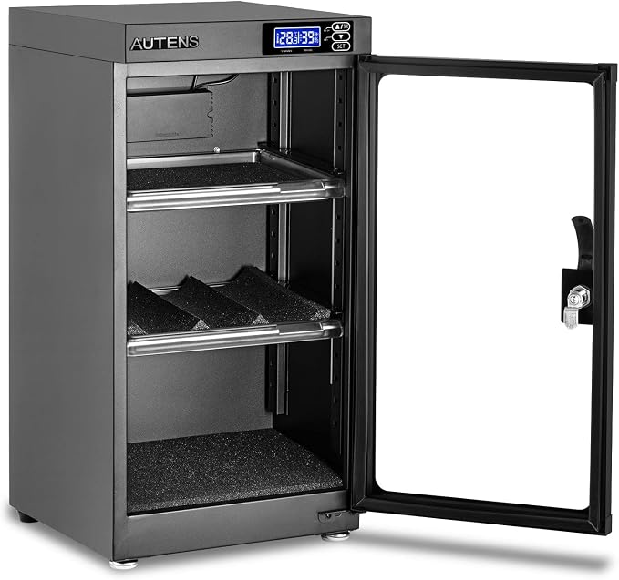 50L Dehumidifying Dry Cabinet Box, Digital Control Noiseless and Energy Saving, 3 Layers for DSLR SLR Camera Lens and Electronic Equipment Storage,Temperature Humidity LED Dual Screen