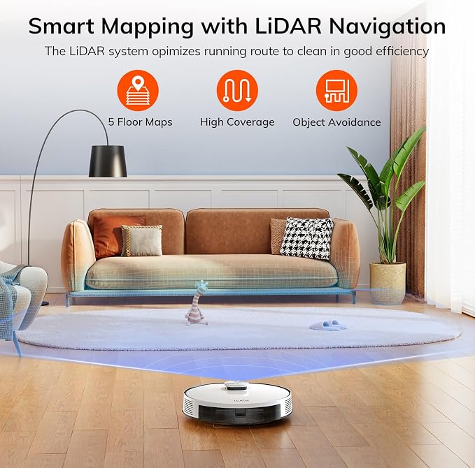ILIFE A30s Robot Vacuum, 10000Pa Max Suction Robotic Vacuum Cleaner | LiDAR Navigation, Home Mapping, No-Go Zone, 150 Mins, 2.4G App, Voice and Remote Control, for Hard Floor, Carpet and Pet Hair
