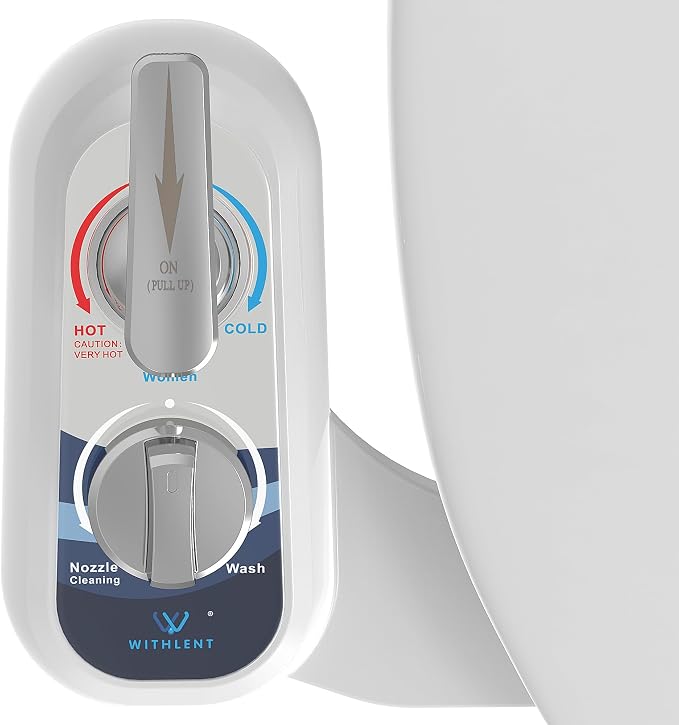 Left Handed Bidet Hot and Cold Water, Self-Cleaning, Dual Nozzle(Frontal & Rear Wash), Left Handed, Non-Electric Warm Water Bidet Attachment for Toilet Seat, Adjustable Water Pressure