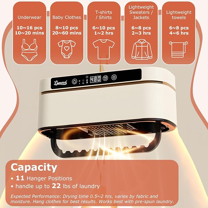 Portable Clothes Dryer - Mini Portable Dryer Machine for Laundry Apartments and Travelling, Hotel Room, 3in1 Beige