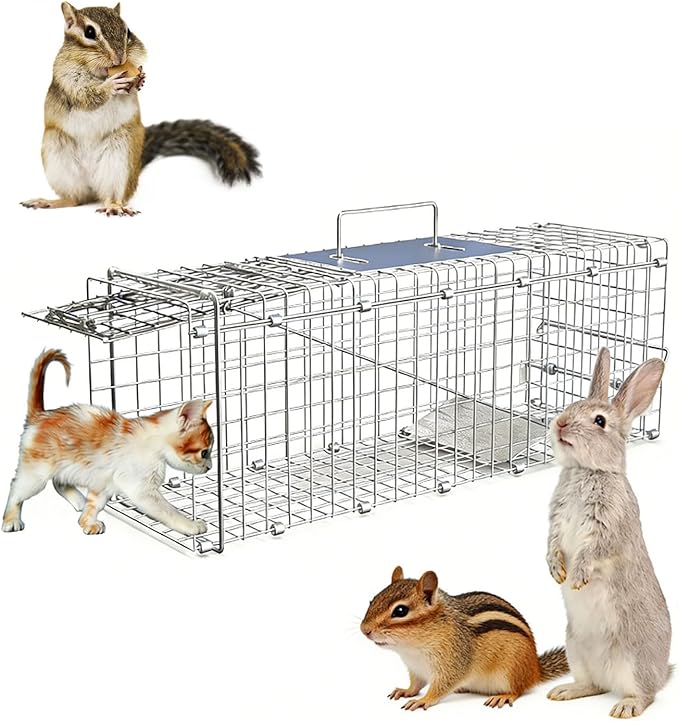 Live Animal Trap Cage Humane Collapsible Cat Trap Cage 1-Door Folding Skunk Traps for Catch and Release Small Raccoons Beavers Squirrel Groundhogs Cats Armadillos Skunks