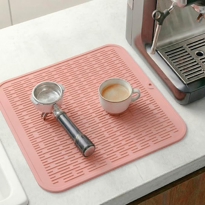 MicoYang Silicone Dish Drying Mat for Multiple Usage,Easy clean,Eco-friendly,Heat-resistant Silicone Mat for Kitchen Counter or Sink,Refrigerator or Drawer Liner Pink XL 18 inches x 16 inches