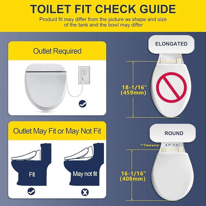Bidet Toilet Seat 102DS-W, Round, Electronic Heated Seat with Unlimited Warm Water for Home Bathroom, Remote Control, Turbo Wash & Dryer, Night Light, Easy Install - Perfect for Family Use