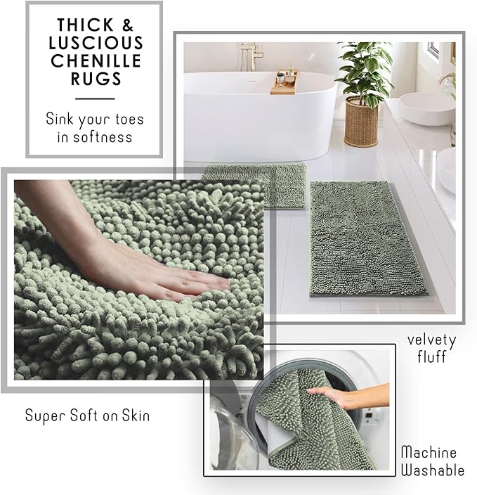 Clara Clark Bathroom Accessories Set - Bathroom Set, Bathroom Sets with Shower Curtain and Rugs, Shower Curtain Set with Trah Can - Sage Green - 22PC