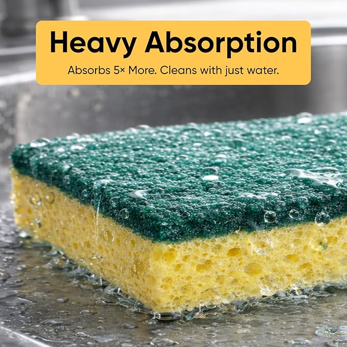 Kitchen Large Sponges for Washing Dishes, Non-Scratch Cellulose Dish Scrub Sponges, Cleaning Sponges for Household Use, Safe Cleaning Products, Kitchen Sponges Pack of 12, by Superio